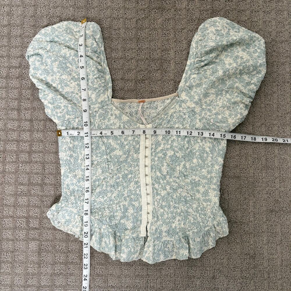 Free People Oh Baby Puff Sleeve Top in Tea Combo Size Large